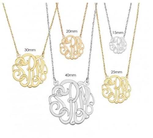 Classic Three-Initial Script Necklace – Personalized in Silver, Gold Plated & Rose Gold  Apparel & Accessories > Jewelry > Necklaces
