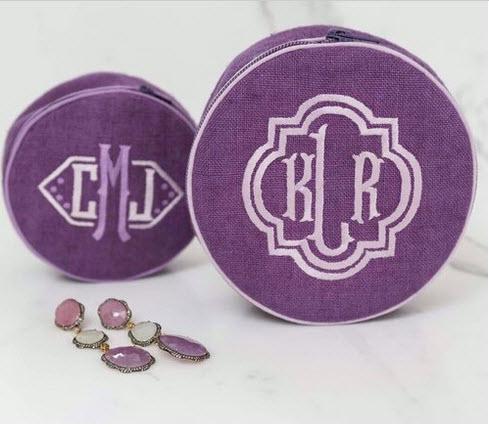  Walker Valentine Monogrammed 4 Inch Jewelry Round  Luggage & Bags > Toiletry Bags