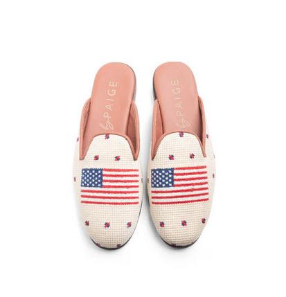 ByPaige Needlepoint Tan with American Flag Mule  Apparel & Accessories > Shoes > Clogs & Mules