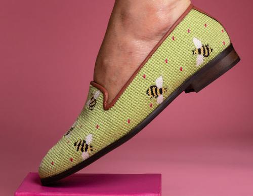 ByPaige Ladies Bumblebees on Lime Needlepoint Loafers  Apparel & Accessories > Shoes > Loafers