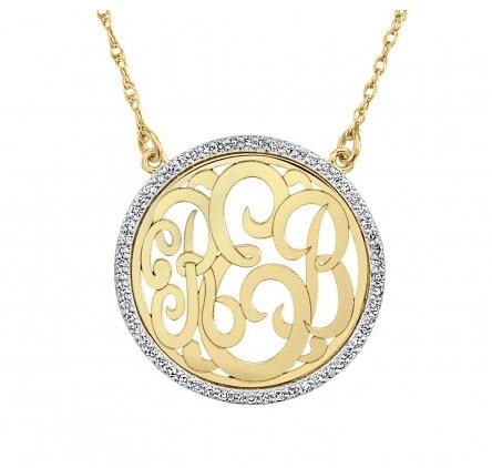 Monogrammed Diamond Halo Necklace 23mm Silver or 14kt Gold  Apparel & Accessories > Jewelry > Necklaces