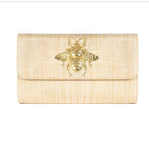 Avery Straw Foldover Clutch With Motif  Apparel & Accessories > Handbags > Clutches & Special Occasion Bags