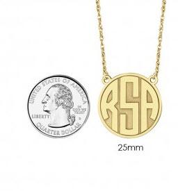 Monogrammed Necklace in Recessed Style in Block 25 mm  Apparel & Accessories > Jewelry > Necklaces