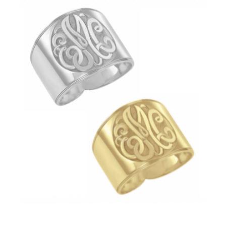 Monogrammed Recessed Cigar Band Ring  in Silver or Solid Gold  Apparel & Accessories > Jewelry > Rings